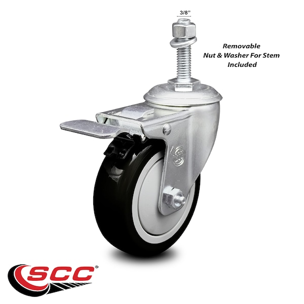 Service Caster 4 Inch Black Polyurethane Swivel 3/8 Inch Stem Caster Set with Total Lock Brake SCC-TSTTL20S414-PPUB-BLK-381615-4 - main